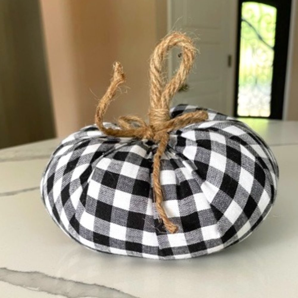 Handcrafted Black & White Checkered Fabric Pumpkin